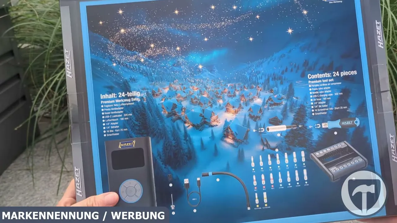 Die Rückseite zeigt das gesamte 24-teilige Set inklusive Ventiladaptern und Zubehör auf einen Blick.