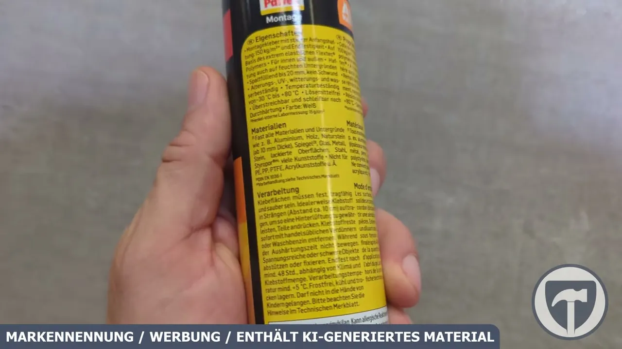 Auf der Rückseite finden sich Hinweise zur Verarbeitung und zur Temperaturbeständigkeit von -30 °C bis +80 °C.