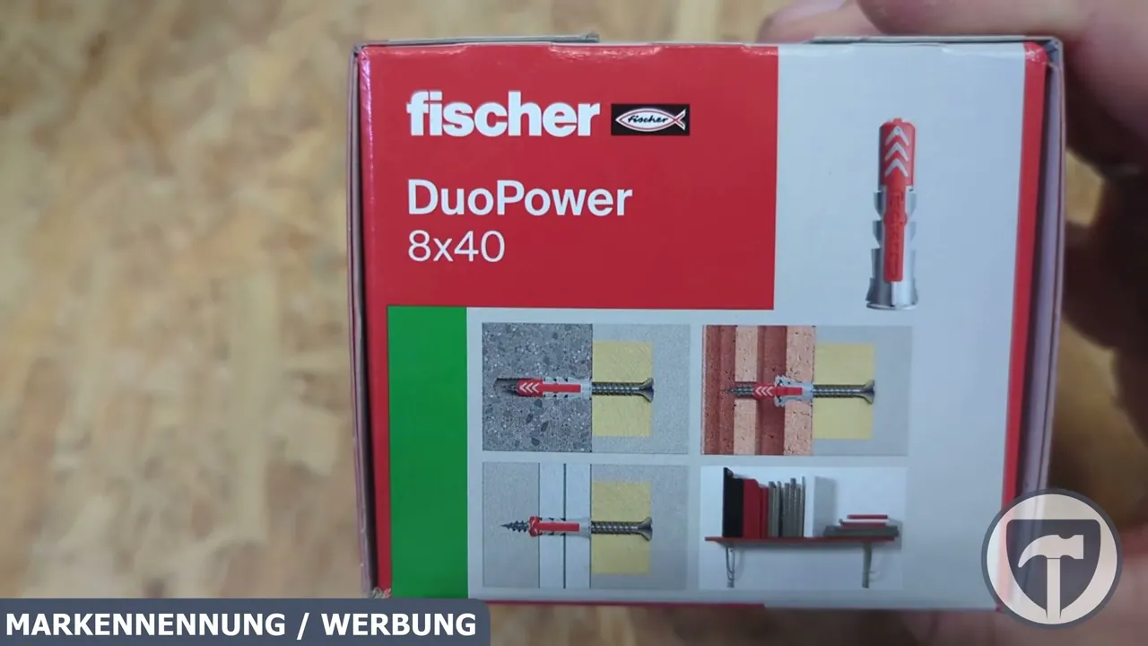 Piktogramme auf der Schachtel veranschaulichen die Funktionsweise in Vollbaustoffen, Lochsteinen und Platten.